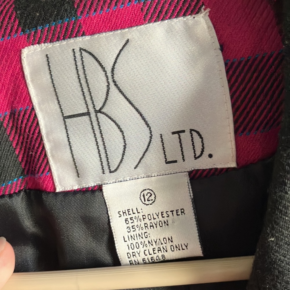VTG 90s Hot Pink & Black Checkered Print Blazer Size 12 - Picture 2 of 8